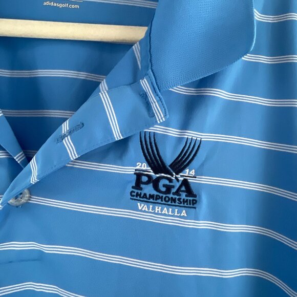 Adidas Mens Blue Striped Polo Shirt 2014 PGA Championship Valhalla Puremotion XL - Picture 5 of 7